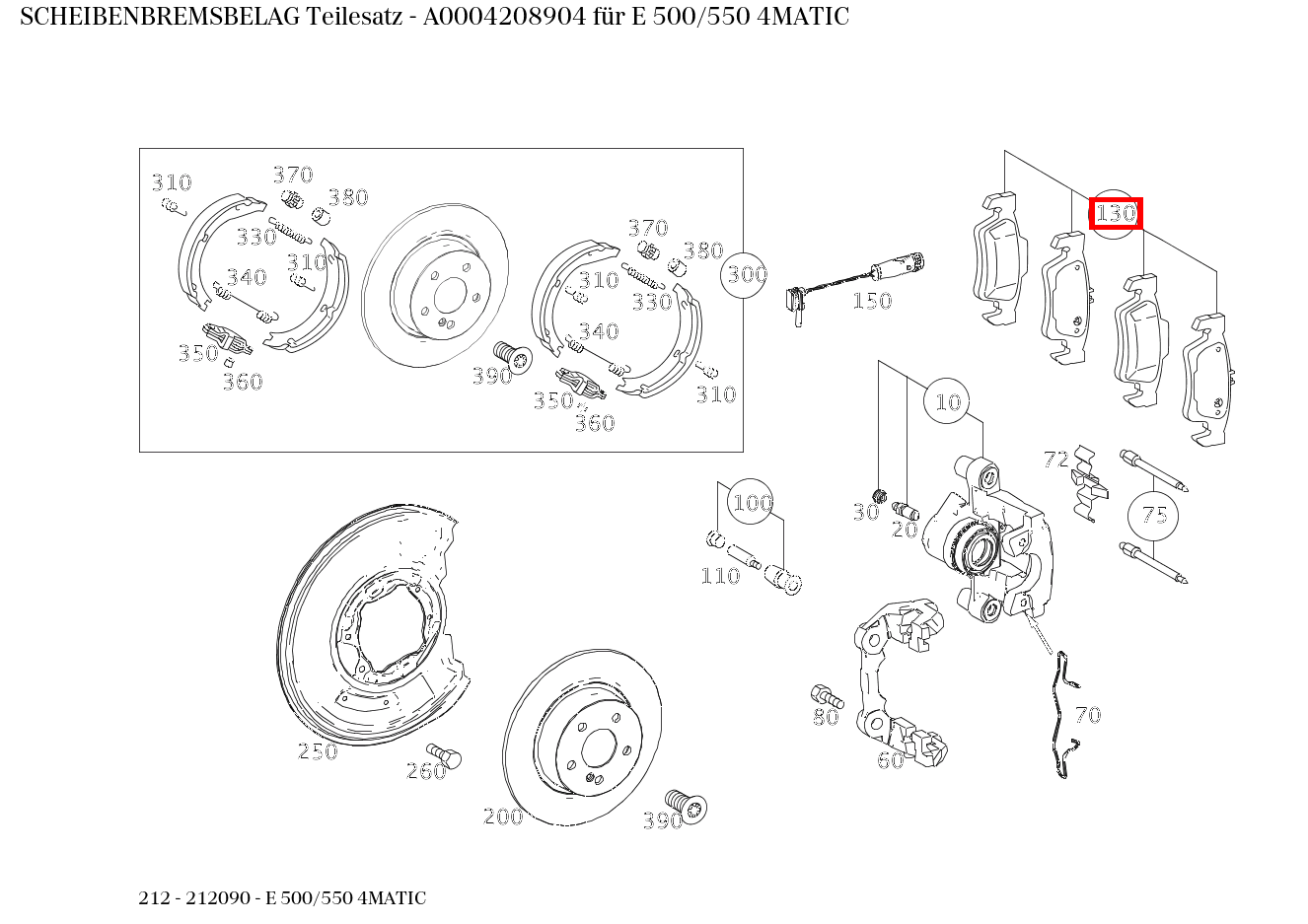 Scheibenbremsbelag Teilesatz E 500/550 4MATIC 212