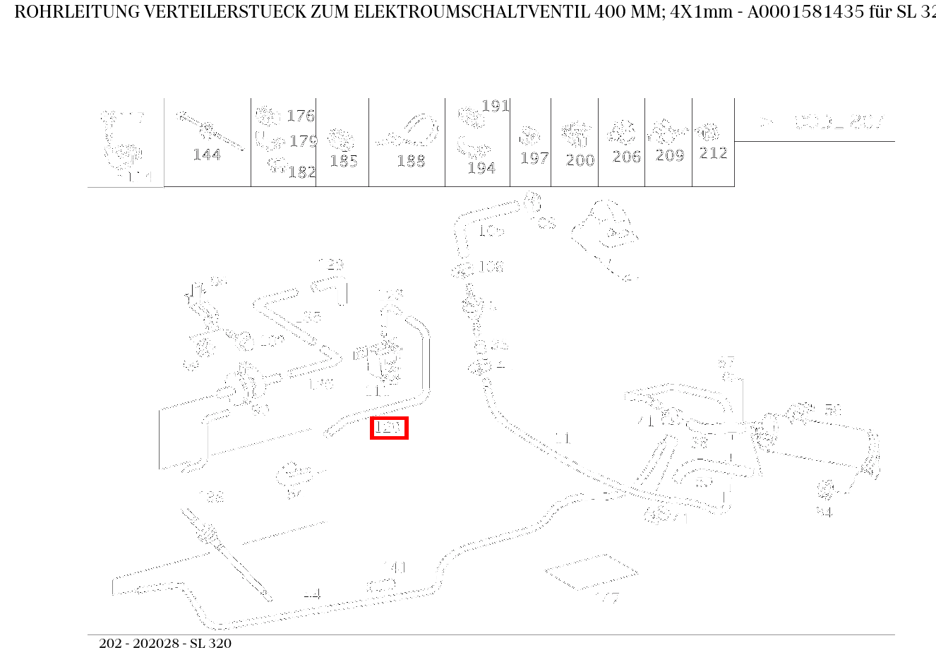 Rohrleitung VERTEILERSTUECK ZUM ELEKTROUMSCHALTVENTIL 400 MM; 4X1mm SL 320 202