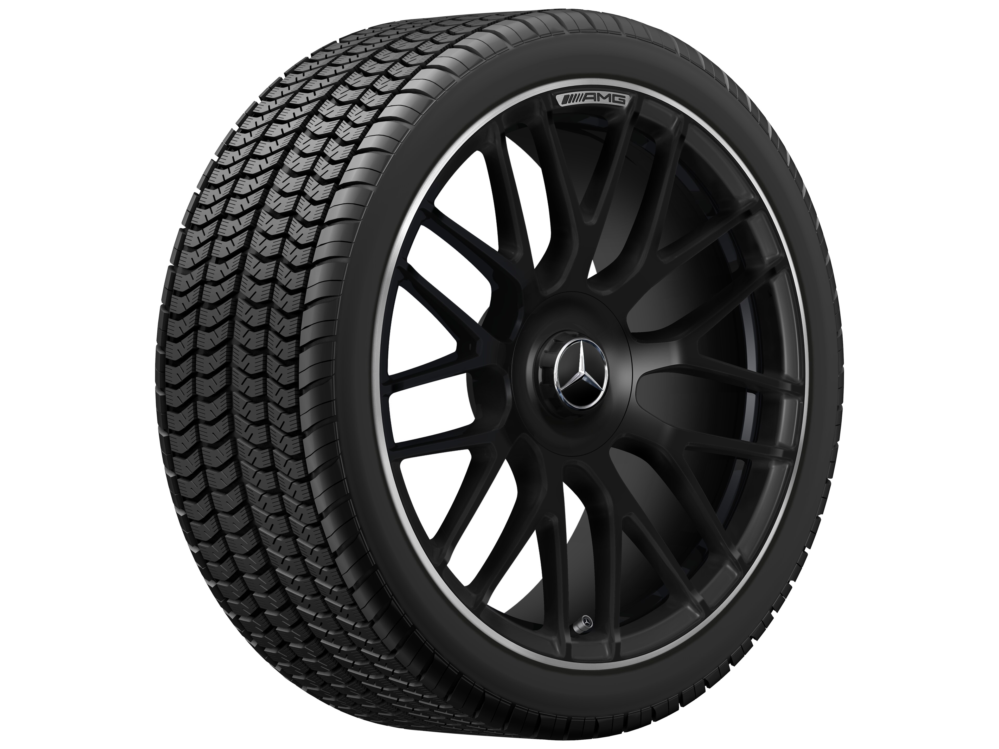 Mercedes-Benz - AMG Schmiederad im Kreuzspeichen-Design, 19 Zoll, 8,5 J x 19 ET 38, schwarz matt, Felgenhorn glanzgedreht