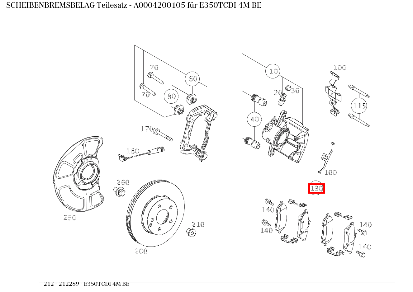 Scheibenbremsbelag Teilesatz E350TCDI 4M BE 212