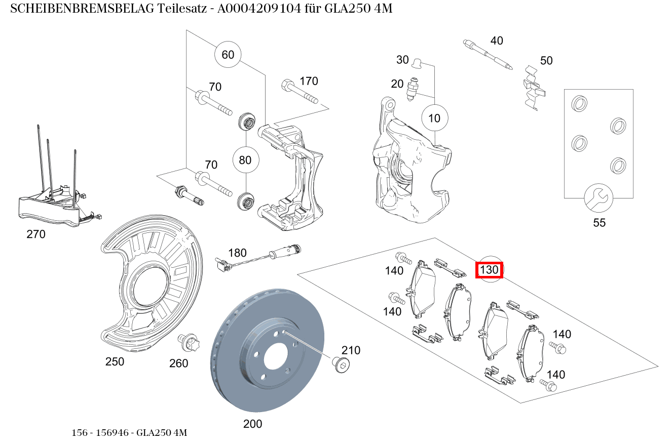 Scheibenbremsbelag Teilesatz GLA250 4M 156