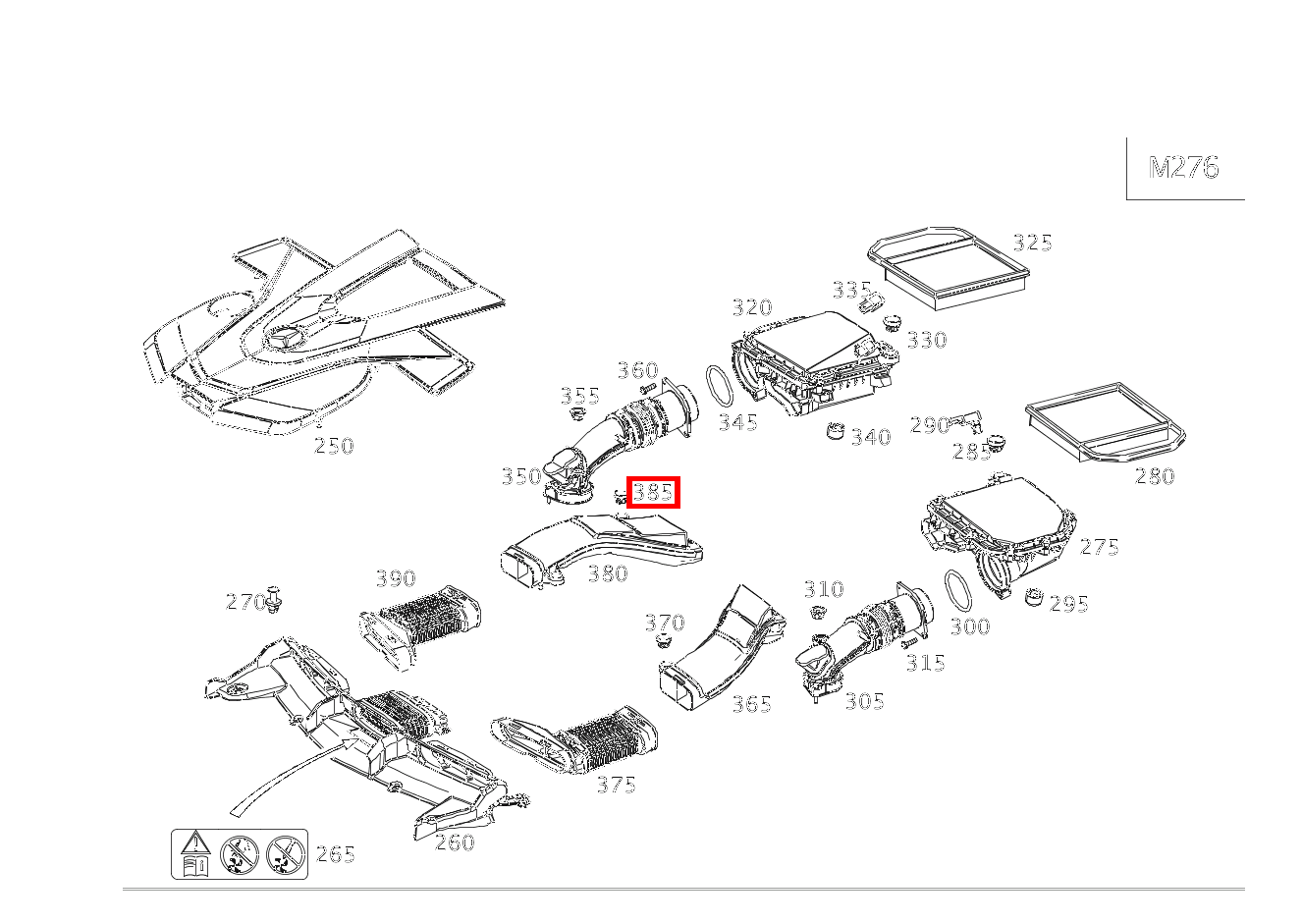 Puffer Motorabdeckung an Rohluftleitung, rechts E 450 4MATIC Cabriolet BCA 238