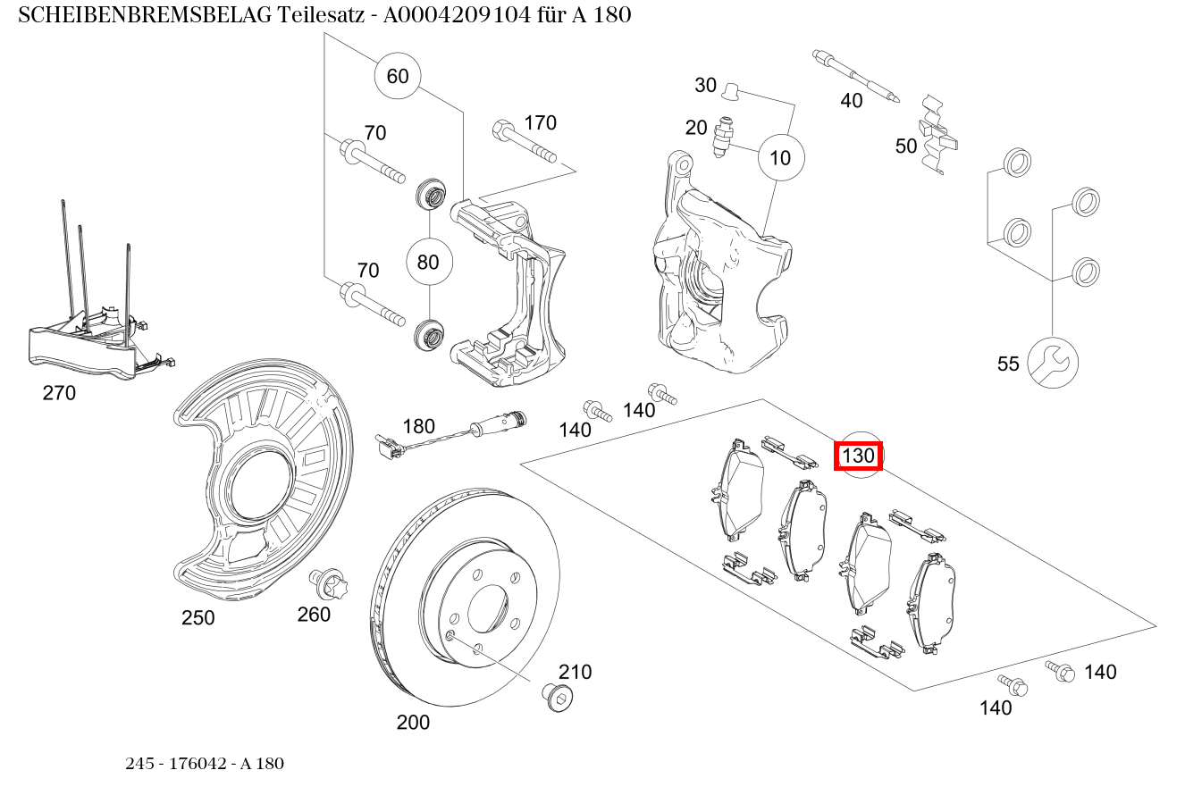 Scheibenbremsbelag Teilesatz A 180 245