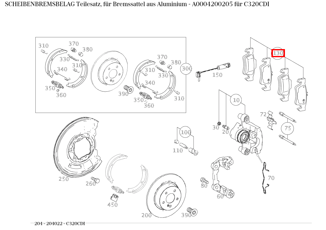 Scheibenbremsbelag Teilesatz, für Bremssattel aus Aluminium C320CDI 204