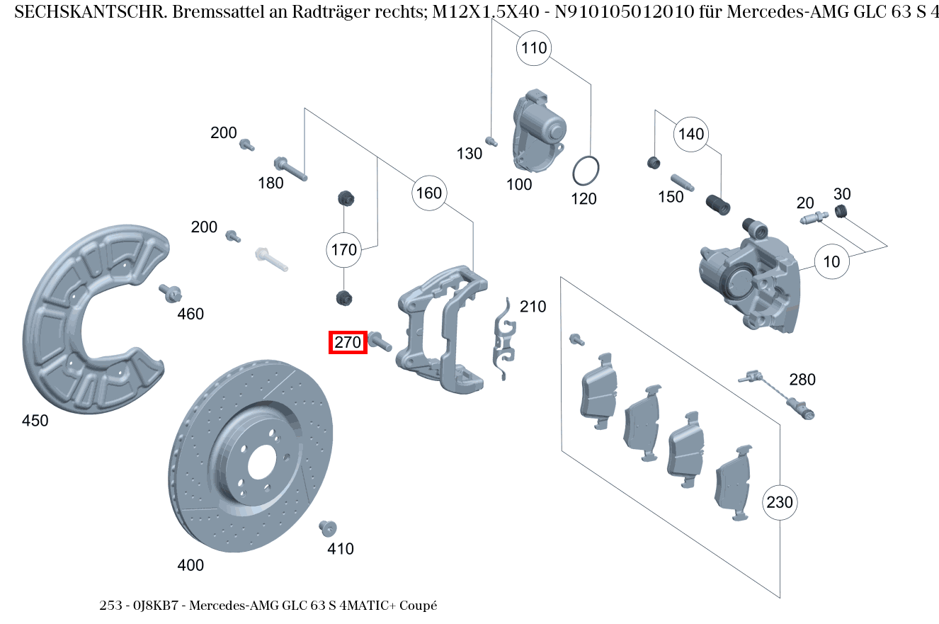 Sechskantschraube Bremssattel an Radträger rechts; M12X1.5X40 Mercedes-AMG GLC 63 S 4MATIC+ Coupé 253