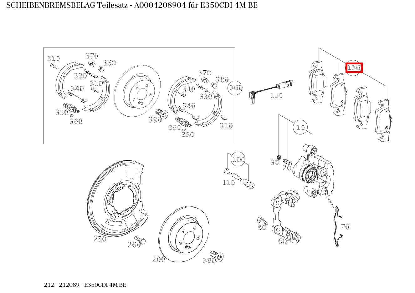 Scheibenbremsbelag Teilesatz E350CDI 4M BE 212