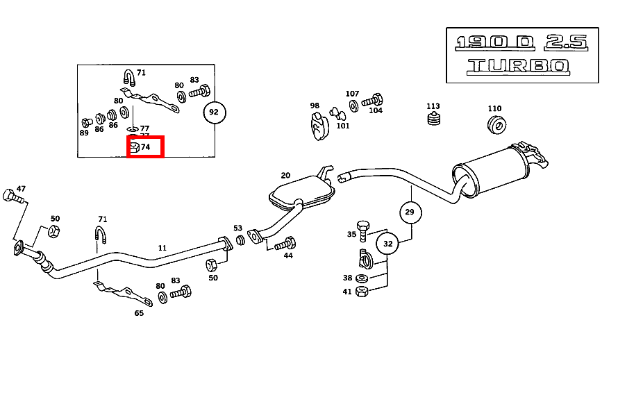Mutter AUSPUFFROHR VORN AN HALTER; M8 190 D 2.5 Turbo 201