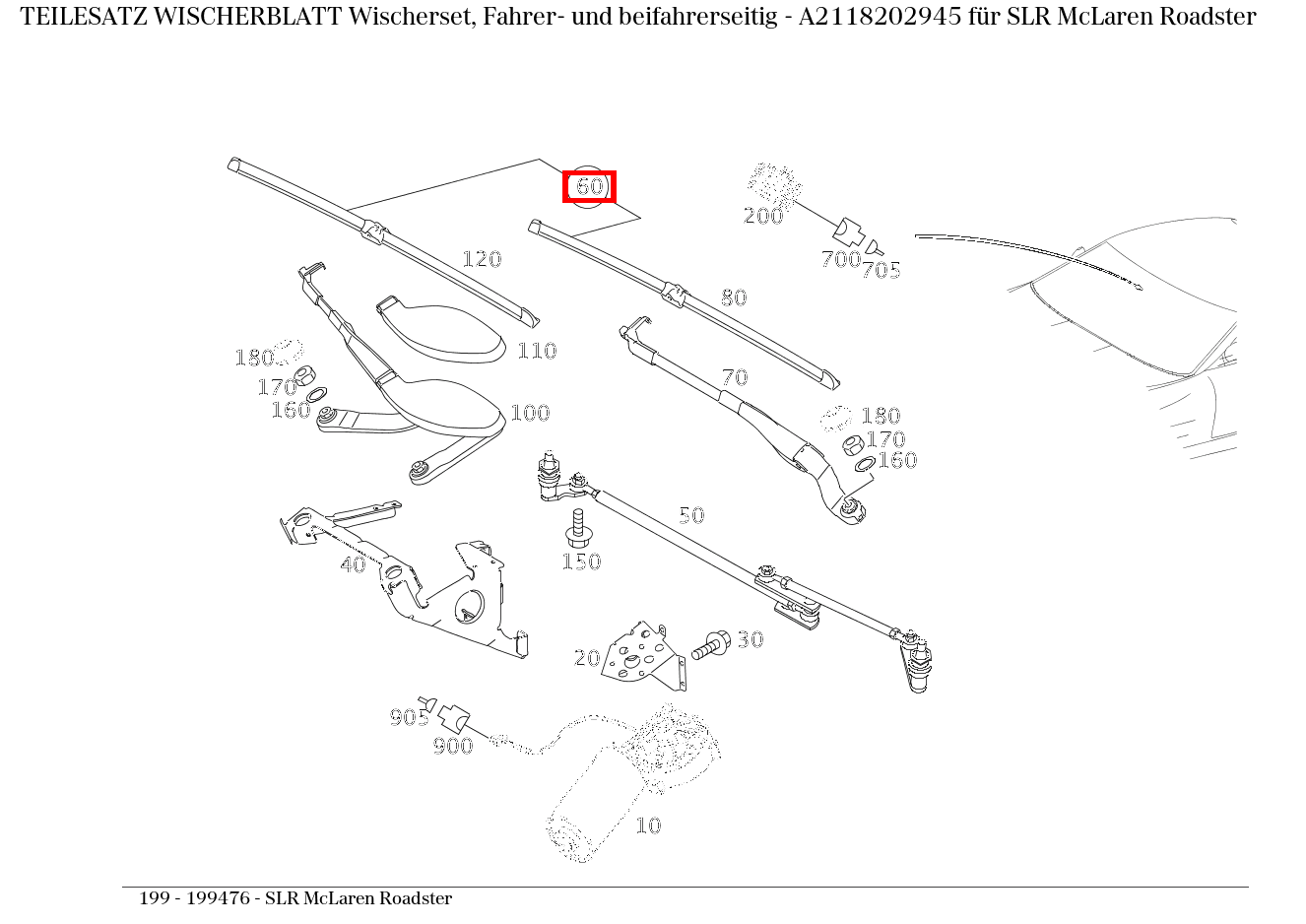 Teilesatz Wischerblatt Wischerset, Fahrer- und beifahrerseitig SLR McLaren Roadster 199