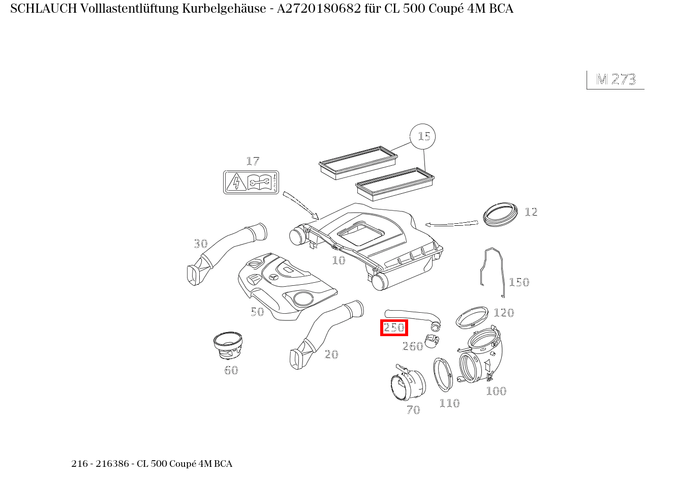 Schlauch Volllastentlüftung Kurbelgehäuse CL 500 Coupé 4M BCA 216
