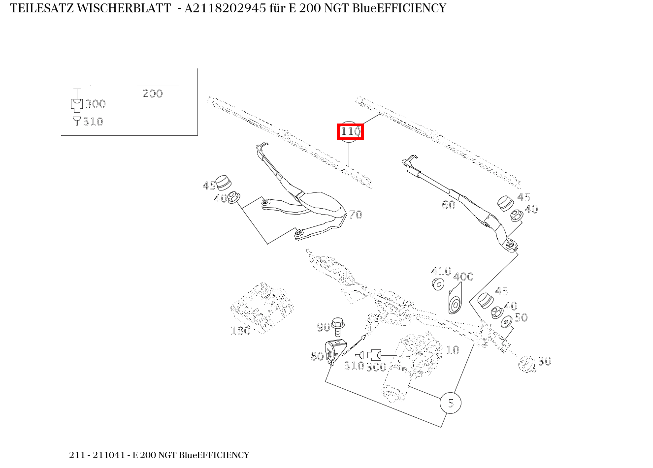 Teilesatz Wischerblatt E 200 NGT BlueEFFICIENCY 211