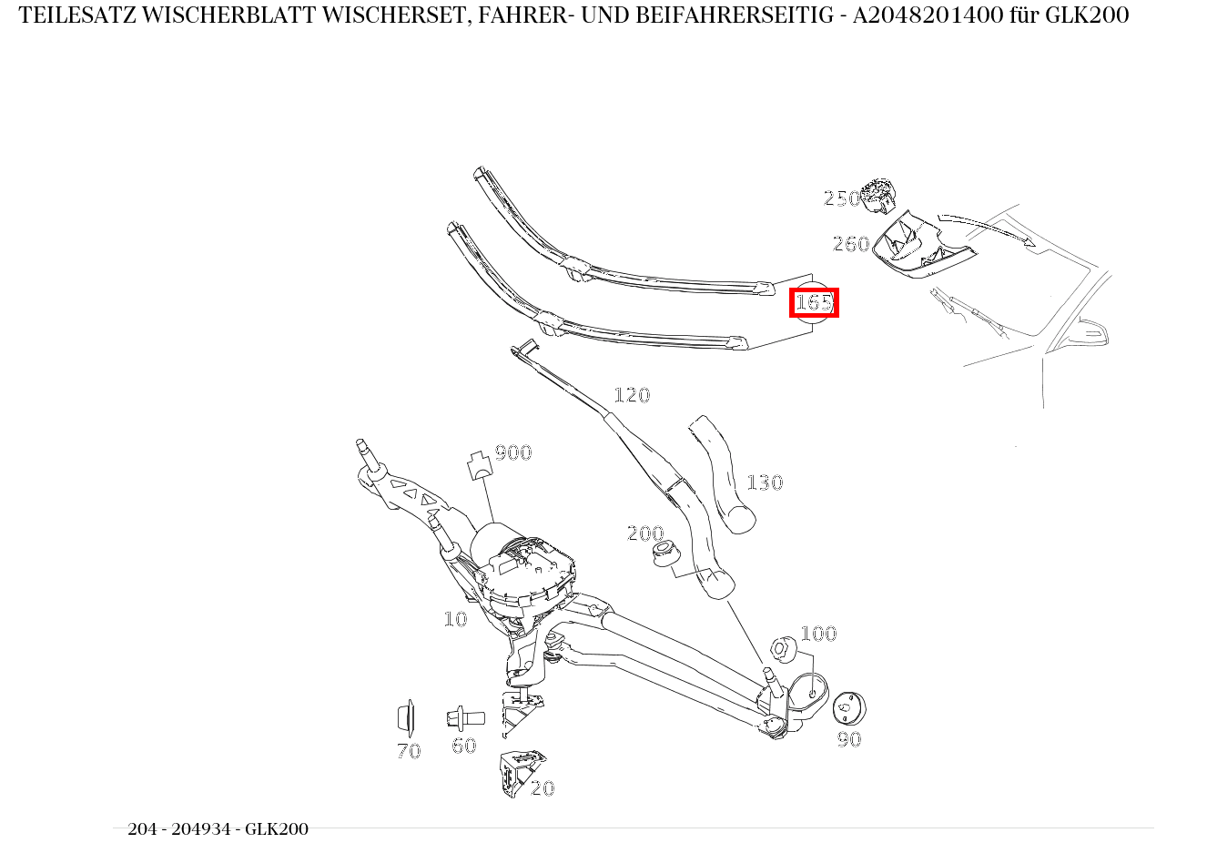 Teilesatz Wischerblatt WISCHERSET, FAHRER- UND BEIFAHRERSEITIG GLK200 204